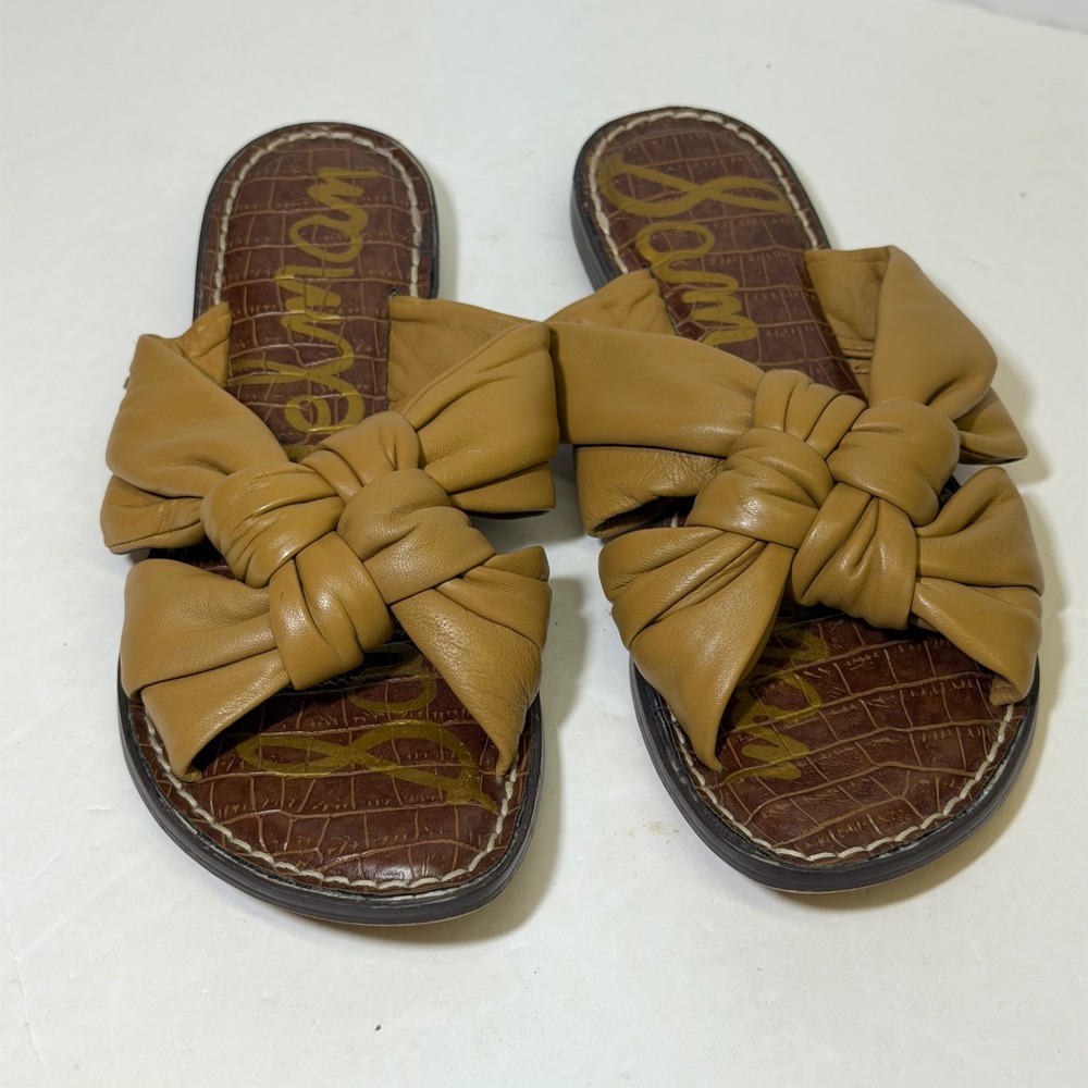 Sam Edelman Garson Tan Leather Knotted Slide Sandals Puffy Flat 7M